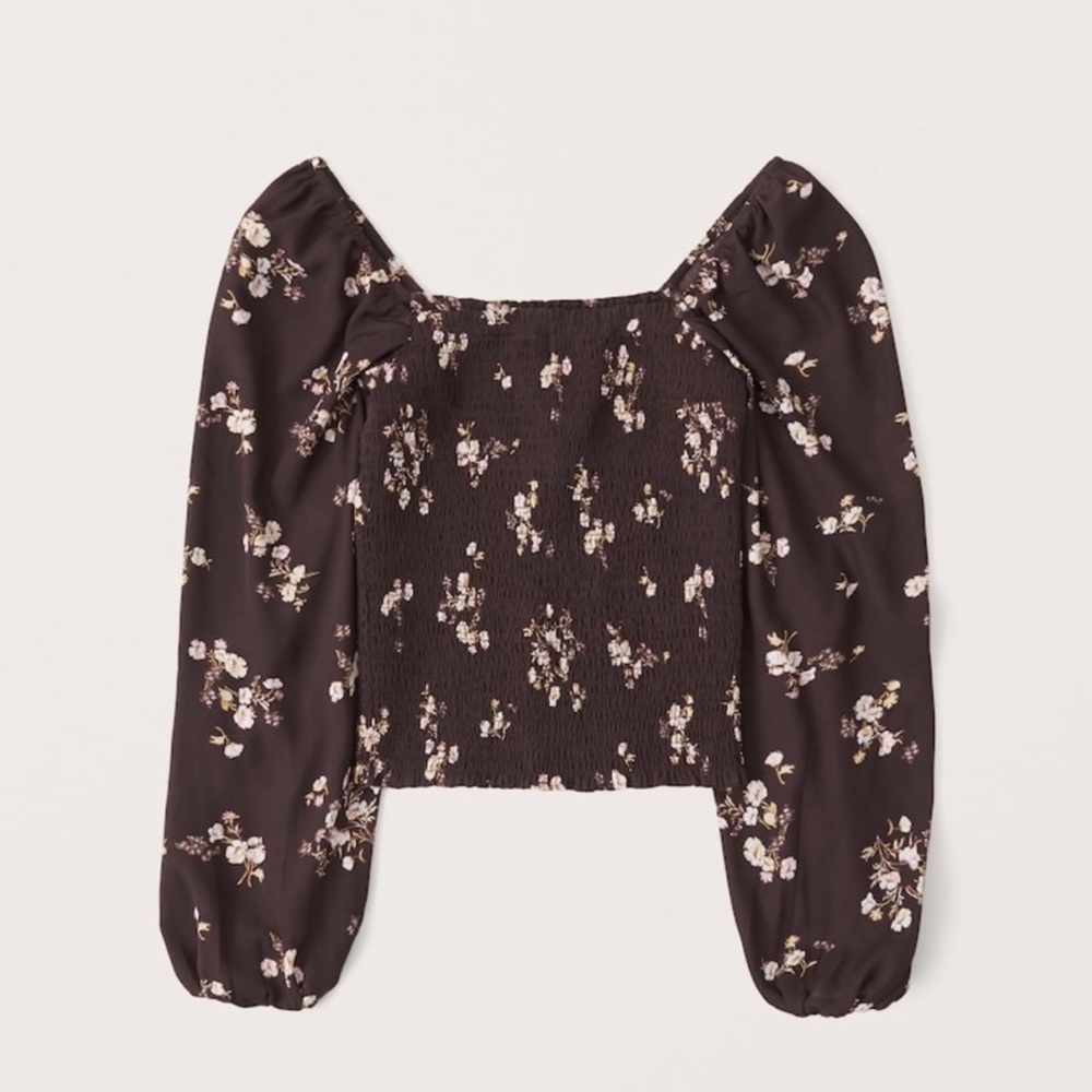 Long-Sleeve Smocked Puff Sleeve Top